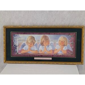 Home Interiors Framed Angel Art Matthew 18:20 Praying Cherubs Gold Frame Sisters